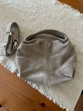 Neutral Taupe Suede Hobo Satchel with Detachable Strap
